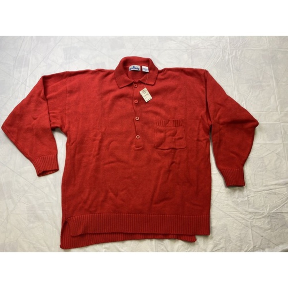NWT Vintage Sears Trader Bay Red Pullover‎ Henley Sweater Button Men's Large New